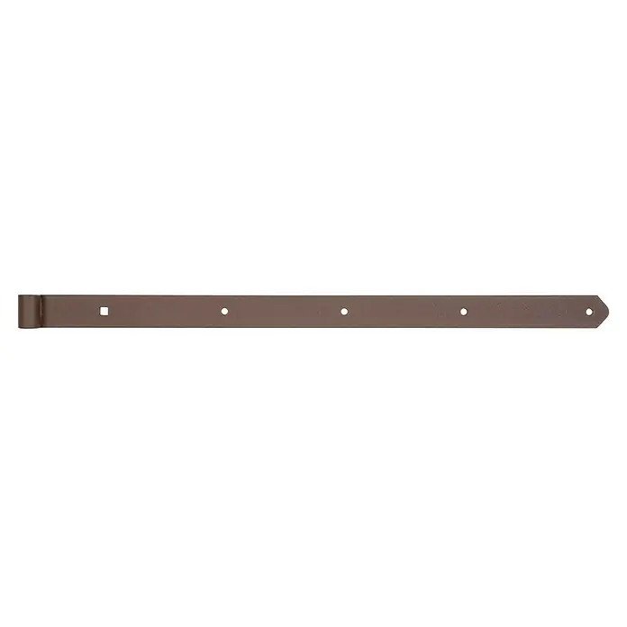 Alberts Scharnier Duravis® - L x B: 800 x 45 mm, Stärke: 5 mm, Verzinkt, Rostbraun - Ein braunes Torband, das zum Befestigen von Toren oder Türen verwendet wird und über mehrere Befestigungslöcher verfügt.