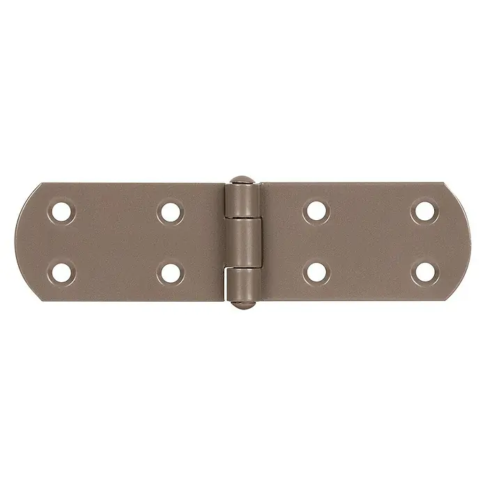 Alberts Kistenband Duravis® - L x B x S: 135 x 35 x 2 mm, Braun - Ein detailreiches Bild eines stabilen und robusten Türbandes, ideal für schwere Türen und Tore, gefertigt aus widerstandsfähigem Metall.