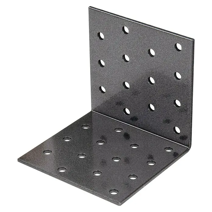 Alberts Lochplattenwinkel Duravis® - L x B x H: 80 x 80 x 80 mm, Schwarz - Ein stabiler, gewinkelter Metallverbinder mit zahlreichen Löchern für sichere Befestigungen in diversen Bauprojekten.