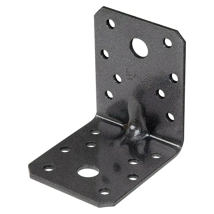 Alberts Schwerlast-Winkelverbinder Duravis® - L x B x H: 70 x 70 x 55 mm, Schwarzdiamant - Schwarzer Winkelverbinder mit mehreren Löchern für Schrauben, ideal für stabile Holzverbindungen in Bauprojekten.