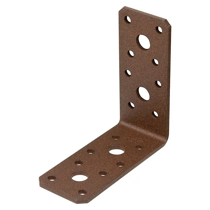 Alberts Conector en ángulo Duravis® - L x An x Al: 90 x 90 x 40 mm, Marrón óxido, Espesor: 3 mm - Ángulo de metal con múltiples agujeros, ideal para trabajos de carpintería y montaje de muebles.