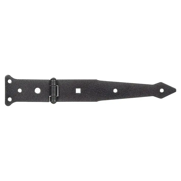 Alberts Werfgehänge Duravis® - 202 x 48 x 2 mm, Schwarz - Nahaufnahme eines schwarzen T-Bandscharniers mit Befestigungslöchern an beiden Enden.