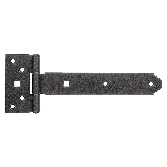 Alberts Bisagra en T Duravis® - L x Al: 192 x 90 mm, Acero, Diamante negro - Primer plano de una bisagra en T negra, perfecta para puertas y portones. Ideal para diseños rústicos o industriales.