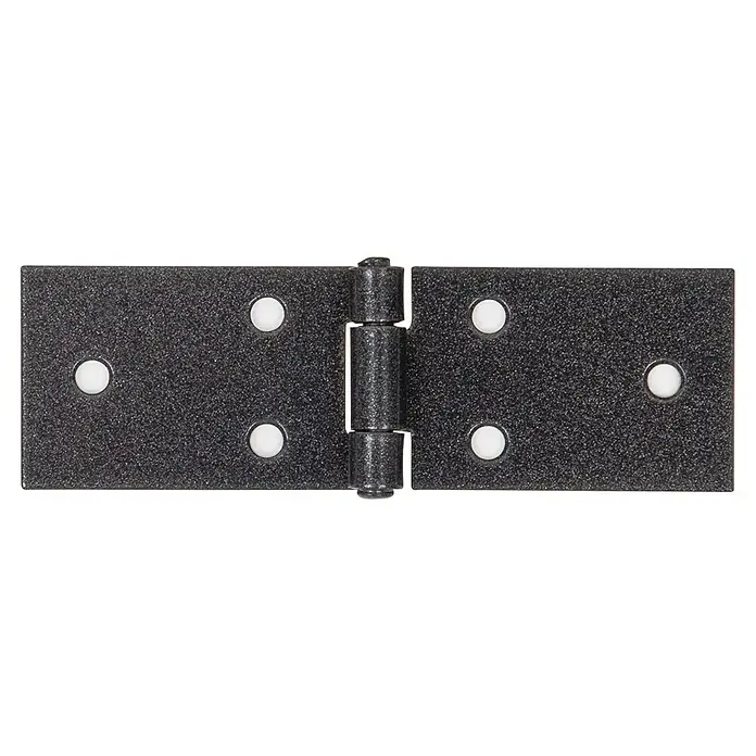 Alberts Bisagra larga Duravis® - L x An x Es: 101 x 32 x 1,5 mm, Diamante negro, Zincado - Una bisagra negra robusta con agujeros para tornillos visibles, ideal para muebles rústicos o puertas. Ofrece una conexión fiable y duradera.