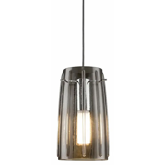 Paulmann URail 2Easy Pantalla de lámpara Drio - Diámetro: 15,2 cm, Transparente, Vidrio, Redonda - Lámpara colgante moderna con pantalla de vidrio gris estriado y detalles plateados para iluminación elegante.