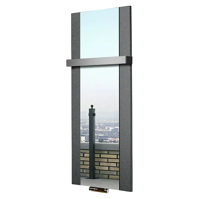 Szagato Designheizkörper Singapur - B x H: 470 x 1.200 mm, Wärmeleistung bei Vorlauftemperatur von 75 °C (D: 50): 799 W, Moonstone-Grau, Mit 1 Handtuchhalter (50 mm) - Stylische Spiegelheizung für modernes Ambiente. Das schlanke Design fügt sich nahtlos in jeden Raum ein und sorgt für angenehme Wärme.