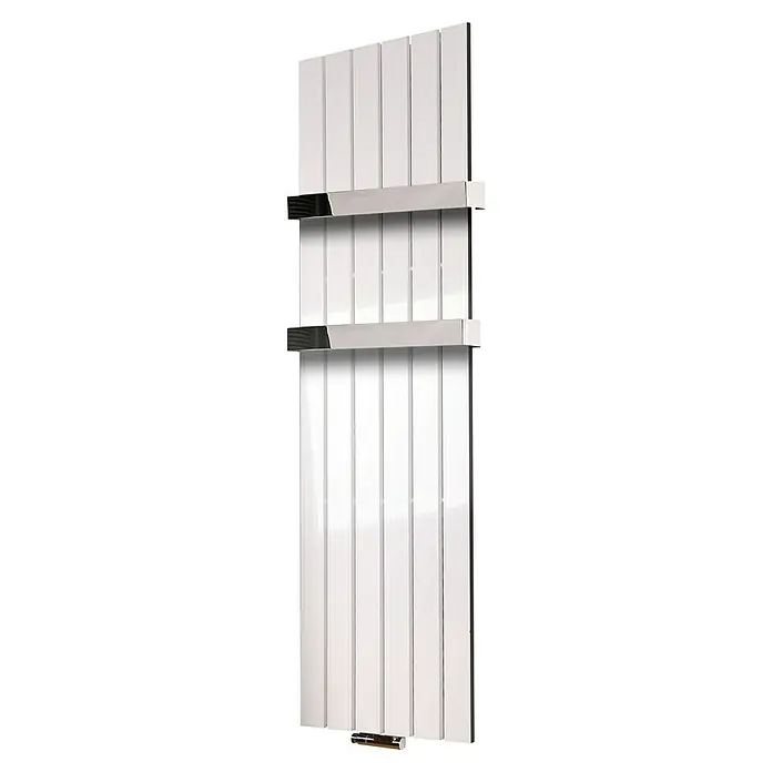 Szagato Designheizkörper Peking - B x H: 470 x 1.800 mm, Weiß, 2 Handtuchhalter (50 mm) glänzend - Modern gestalteter Handtuchwärmer in Weiß und Chrom. Das schlanke Design bietet sowohl Funktionalität als auch Stil für jedes Badezimmer.