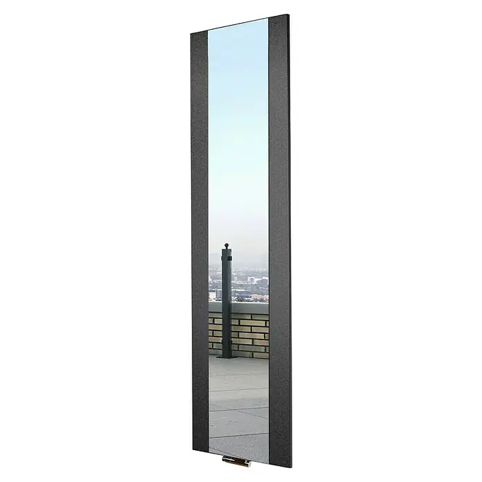 Szagato Designheizkörper Singapur - B x H: 470 x 1.800 mm, Moonstone-Grau, Ohne Handtuchhalter - Der elegante, rechteckige Spiegel mit dunklem Rahmen bietet eine klare Reflexion und ist ein stilvolles Deko-Element für jeden Raum.