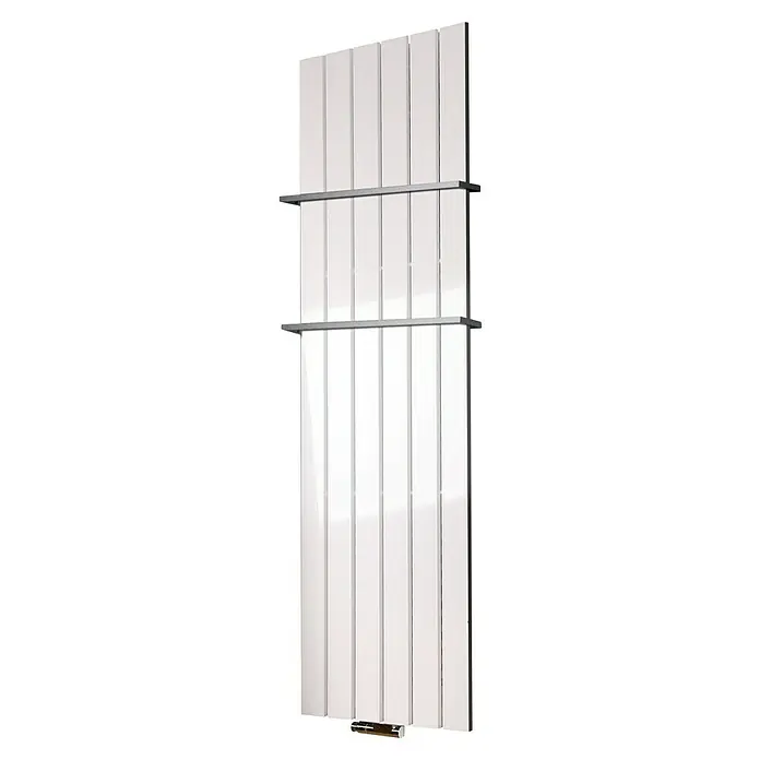 Szagato Designheizkörper Peking - B x H: 470 x 1.800 mm, Weiß, Mit 2 Handtuchhalter (15 mm) - Ein modernes Paneelheizkörper-Design mit integrierten Handtuchhaltern, das Funktionalität und elegantes Aussehen für das Badezimmer vereint.