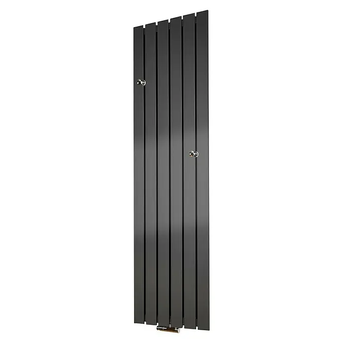 Szagato Designheizkörper Peking - B x H: 470 x 1.800 mm, Moonstone-Grau, 2 Knopfhalter - Moderner grauer Heizkörper mit vertikalen Paneelen und Handtuchhaltern für ein stilvolles und warmes Badezimmer.