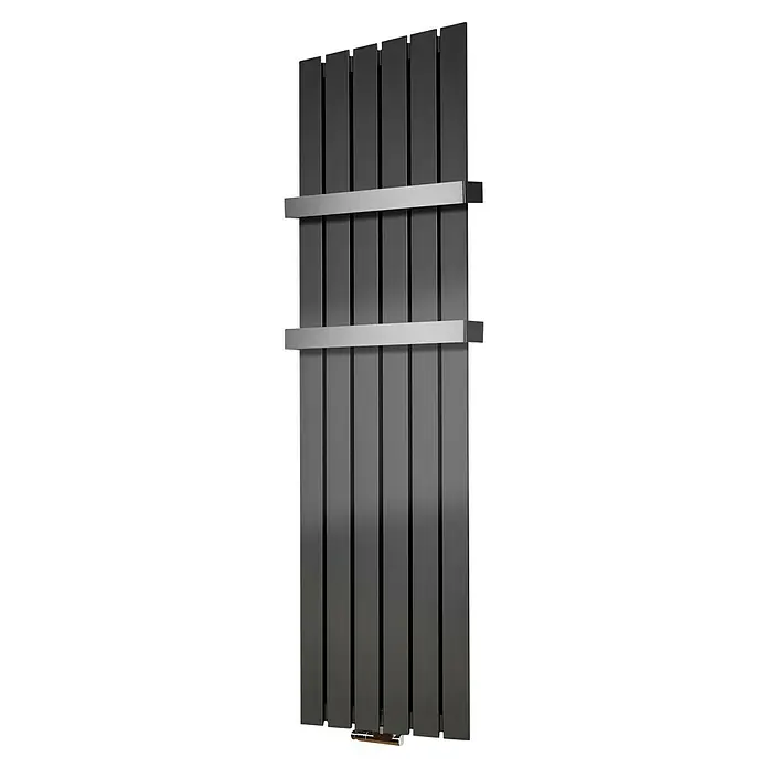 Szagato Designheizkörper Peking - B x H: 470 x 1.800 mm, Moonstone-Grau, Mit 2 Handtuchhalter (50 mm) - Modern gestalteter, grauer Heizkörper mit horizontalen Handtuchhaltern für ein stilvolles Badezimmer. Perfekt für warme Handtücher.