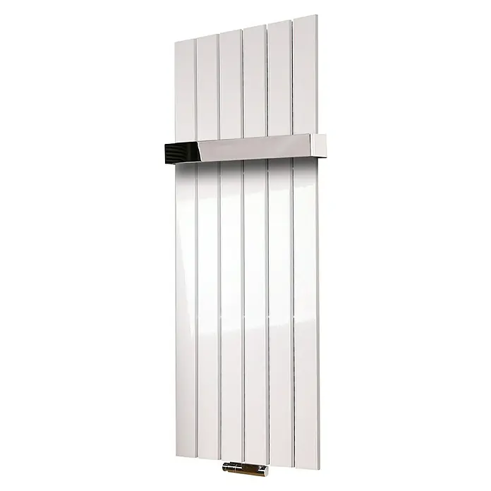 Szagato Designheizkörper Peking - B x H: 470 x 1.200 mm, Wärmeleistung bei Vorlauftemperatur von 75 °C (D: 50): 799 W, Weiß, 1 Handtuchhalter (50 mm) glänzend - Weißer Heizkörper mit Handtuchhalter. Moderner Handtuchwärmer für Badezimmer mit klarem Design.