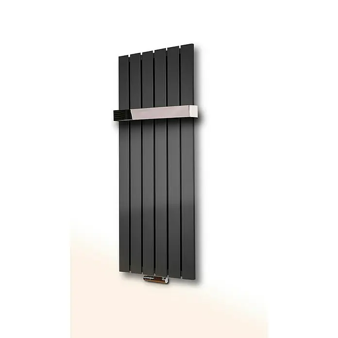 Szagato Designheizkörper Peking - B x H: 470 x 1.200 mm, Wärmeleistung bei Vorlauftemperatur von 75 °C (D: 50): 799 W, Moonstone-Grau, 1 Handtuchhalter (50 mm) glänzend - Elegantes Design: Der schlanke, schwarze Heizkörper mit Handtuchhalter integriert sich perfekt in moderne Badezimmer und sorgt für Wärme und Stil.
