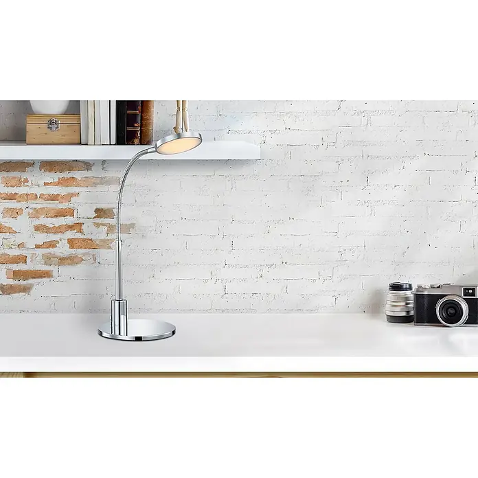 Globo LED-Tischleuchte Pegasi - 3 W, Chrom, Warmweiß - Elegante Schreibtischlampe mit flexiblem Arm für optimale Beleuchtung. Perfekt für Büro oder Arbeitszimmer, bietet sie stilvolles Design und Funktionalität.