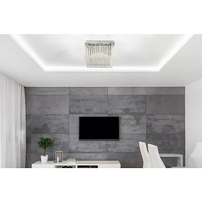 Globo LED-Deckenleuchte Vince - 21 W, L x B x H: 36 x 36 x 23 cm, Chrom, Klar, Kristall, Neutralweiß - Stimmungsaufnahme