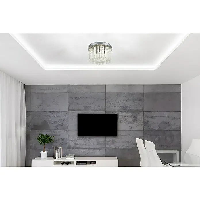 Globo LED-Deckenleuchte Joyce - 18 W, Chrom, Klar, Kristall, Neutralweiß - Moderne Wohnraumbeleuchtung mit einer eleganten Kristall-Deckenleuchte, die dem Raum ein luxuriöses Ambiente verleiht und stilvolle Akzente setzt.