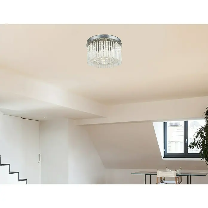 Globo LED-Deckenleuchte Joyce - 18 W, Chrom, Klar, Kristall, Neutralweiß - Moderne Deckenleuchte mit klaren Kristallstäben und Chrom-Finish. Ideal für stilvolle Innenräume und sorgt für eine elegante Beleuchtung.