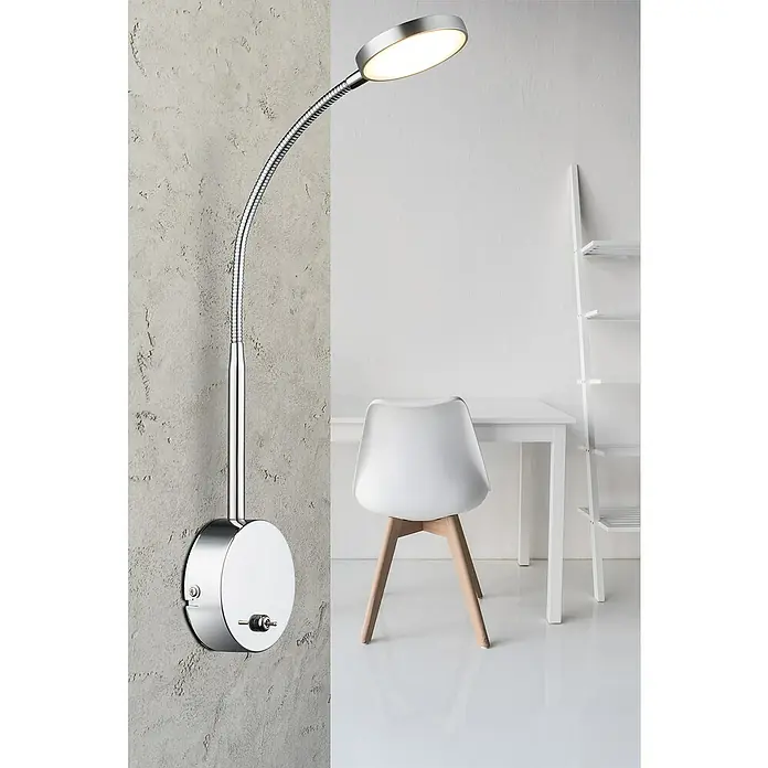 Globo LED-Wandleuchte Pegasi - 6 W, L x B x H: 30 x 9 x 51 cm, Chrom, Transparent, Warmweiß - Moderne silberne Wandleuchte mit flexiblem Arm, ideal für Arbeitsbereiche oder als Leselampe. Elegantes Design für jeden Raum.