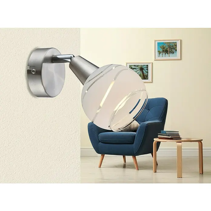 Globo Elliott Deckenstrahler - 4 W, Nickel matt, E14, 1 Stk. - Wandleuchte mit rundem Lampenschirm und gebürstetem Nickelarm, modernes Design für Wohnzimmer und Schlafzimmer.