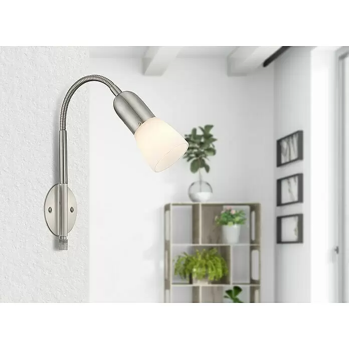 Globo Wandstrahler Cathy - 40 W, Nickel matt, Weiß, E14 - Stimmungsaufnahme
