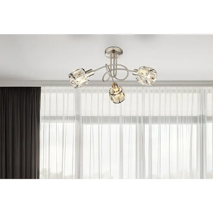 Tween Light Deckenstrahler Diamant - 120 W, Nickel matt, E14, 3 Stk. - Eine stilvolle Deckenleuchte mit drei Kristallschirmen, die ein elegantes Licht in den Raum wirft. Die Lampe ist ein echter Blickfang.
