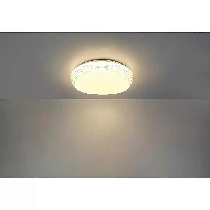 Lavida LED-Deckenleuchte rund Barrea - 24 W, Ø x H: 400 mm x 10 cm, Weiß - Runde, weiße LED-Deckenleuchte, warm leuchtend. Bündig montiert.