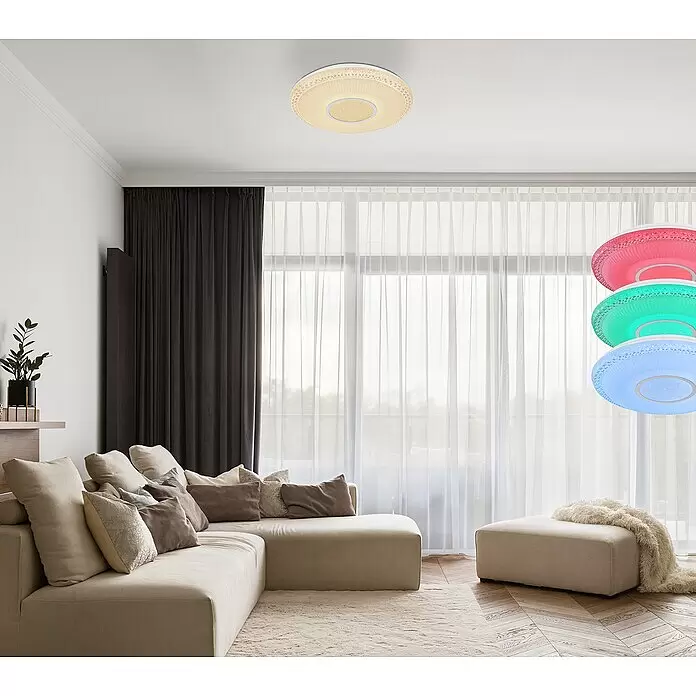 Globo LED-Deckenleuchte rund Klemens - 40 W, Ø x H: 500 mm x 9 cm, Chrom - Stimmungsaufnahme