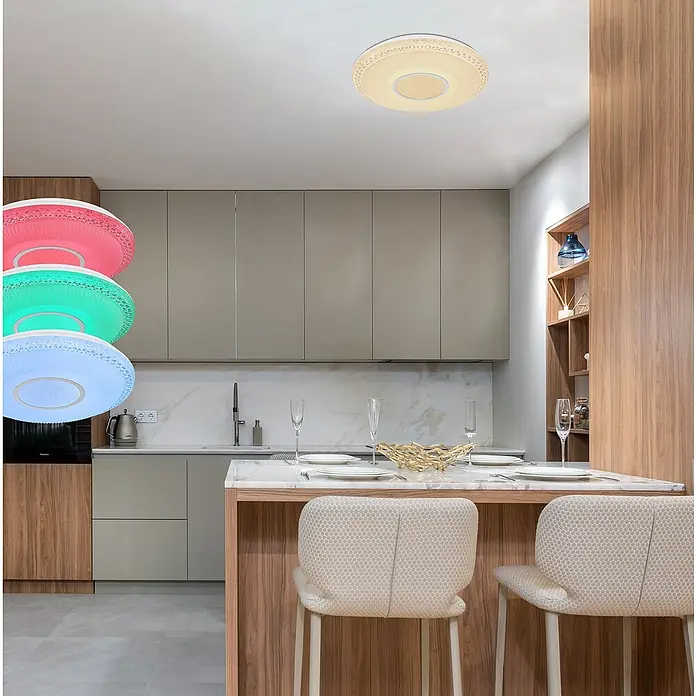 Globo LED-Deckenleuchte rund Klemens - 40 W, Ø x H: 500 mm x 9 cm, Chrom - Moderne LED-Deckenleuchte in verschiedenen Farben für stilvolle Beleuchtung im Raum. Das elegante Design passt perfekt in moderne Einrichtungen.
