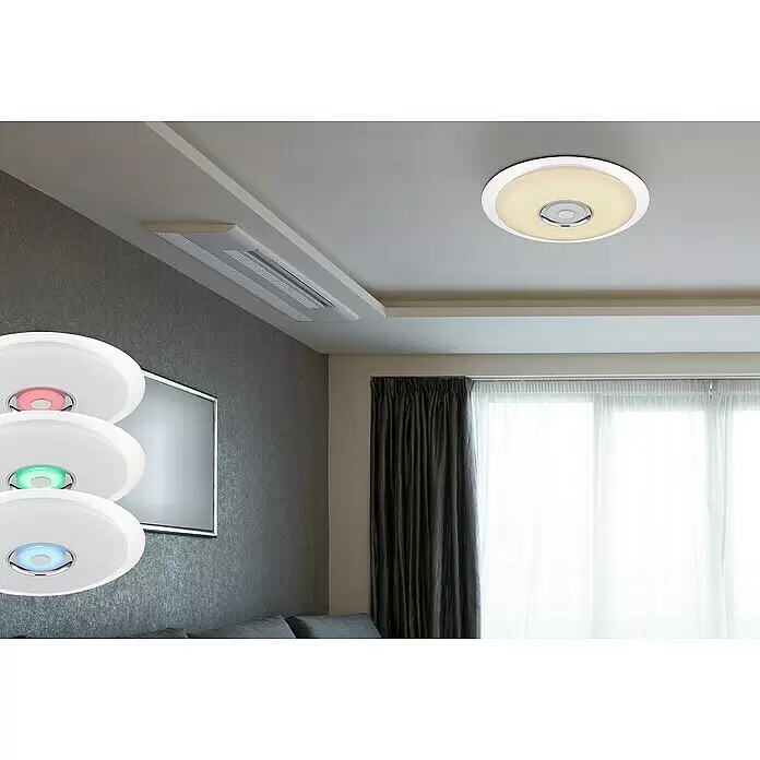 Globo LED-Deckenleuchte rund Tune - 36 W, Ø x H: 600 mm x 6,1 cm, Weiß, Opal, RGB - Stimmungsaufnahme