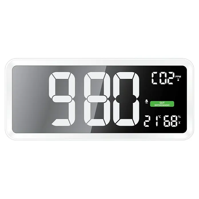 Technoline Luftqualitätsmonitor CO2 WL 1040 mit Uhrzeit - Digitales Display, 4 x 37 x 16 cm, Weiß - CO2-Messgerät mit LCD-Display, das den CO2-Gehalt in PPM, Temperatur und Luftfeuchtigkeit anzeigt.
