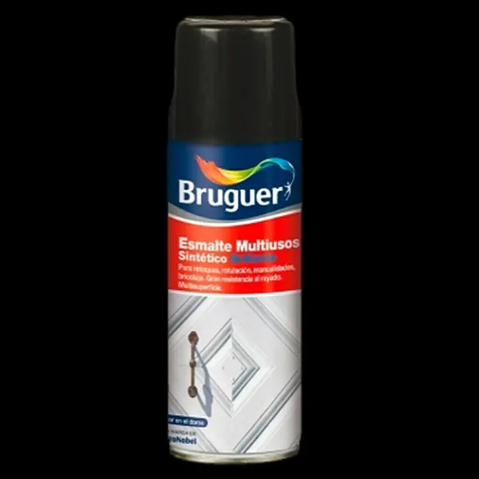 Bruguer Spray para retoques Multiusos - Negro, Brillante, 400 ml - Bote de spray negro Bruguer, esmalte sintético multiusos para retoques, bricolaje y superficies resistentes a los arañazos.