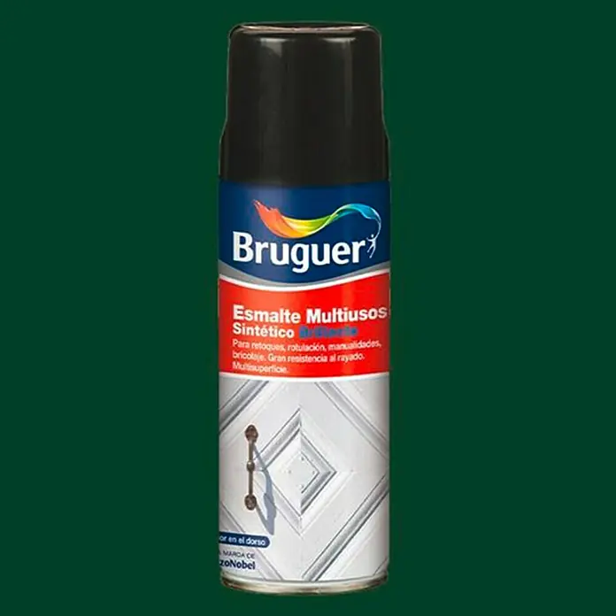 Bruguer Spray para retoques Multiusos - Verde mayo, Brillante, 400 ml - Spray de esmalte sintético multi superficies Bruguer, ideal para retoques, rotulación, manualidades y proyectos de bricolaje con alta resistencia al rayado.