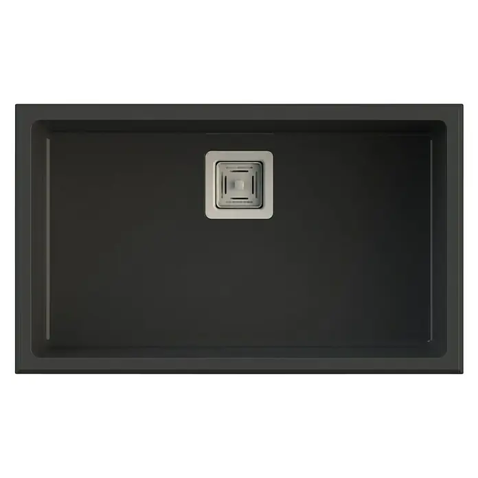 Poalgi Fregadero encastrable Zie Soft 70 - 45 x 75 cm, Material compuesto, Número de cubetas: 1 ud., Negro, Brillante - Fregadero de cocina negro moderno con desagüe cuadrado. Diseño elegante con material duradero para un uso duradero en cualquier cocina.