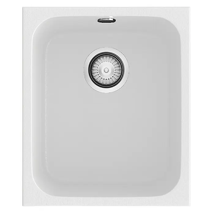 Poalgi Fregadero encastrable Gandía Soft 35 - 44,5 x 38 cm, Material compuesto, Blanco, Brillante - Un moderno fregadero de cocina blanco con un acabado elegante y un desagüe central. Ideal para cualquier cocina.
