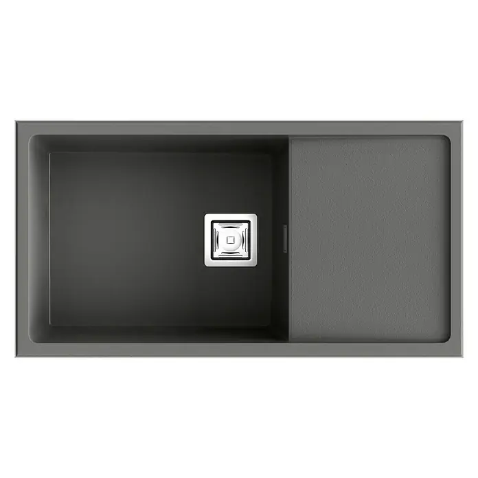 Poalgi Fregadero encastrable Zie 81 - 45 x 85 cm, Material compuesto, Gris, Brillante - Fregadero con escurridor y desagüe cuadrado de acero inoxidable, un complemento perfecto para cocinas modernas.