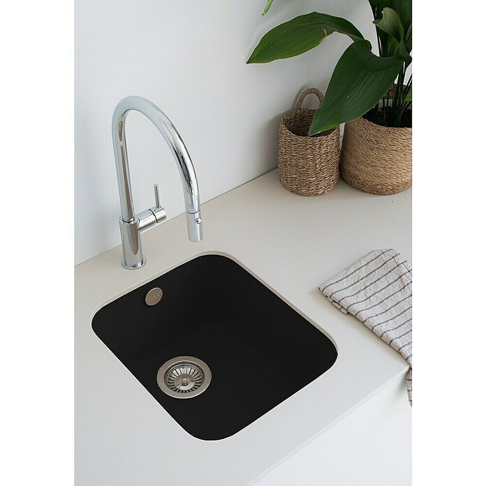 Poalgi Fregadero encastrable Gandía Soft 35 (44,5 x 38 cm, Material compuesto, Negro, Brillante) | BAUHAUS