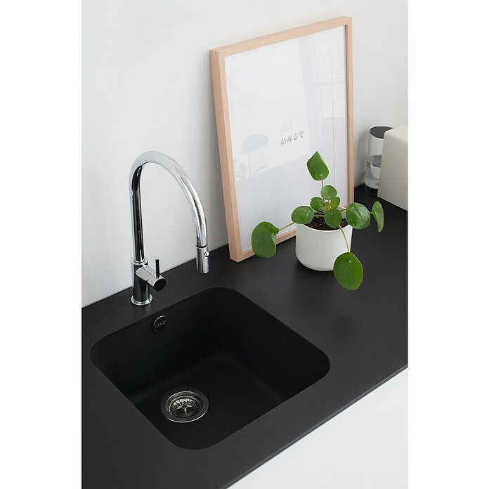 Poalgi Fregadero encastrable Gandía Soft 40 (44,5 x 44 cm, Material compuesto, Negro, Brillante) | BAUHAUS