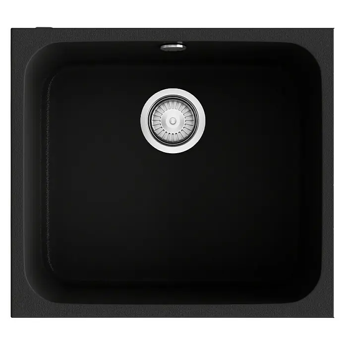 Poalgi Fregadero encastrable Gandía Soft 50 - 44,5 x 54 cm, Material compuesto, Negro, Brillante - Fregadero de cocina negro con desagüe redondo. Diseño elegante para cocinas modernas.