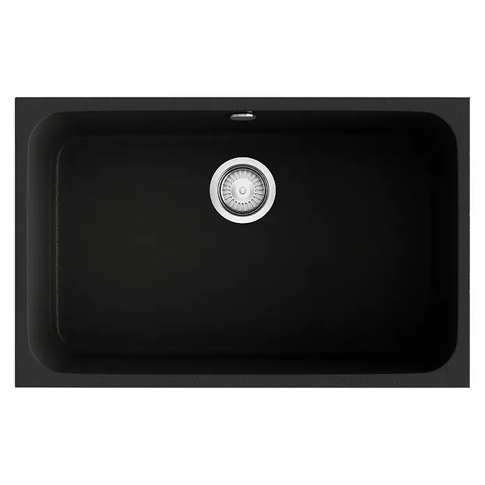 Poalgi Fregadero encastrable Gandía 70 - 44,5 x 74 cm, Material compuesto, Negro, Brillante - Fregadero de cocina negro con un tapón de desagüe moderno. El fregadero está hecho de material robusto y es fácil de limpiar.