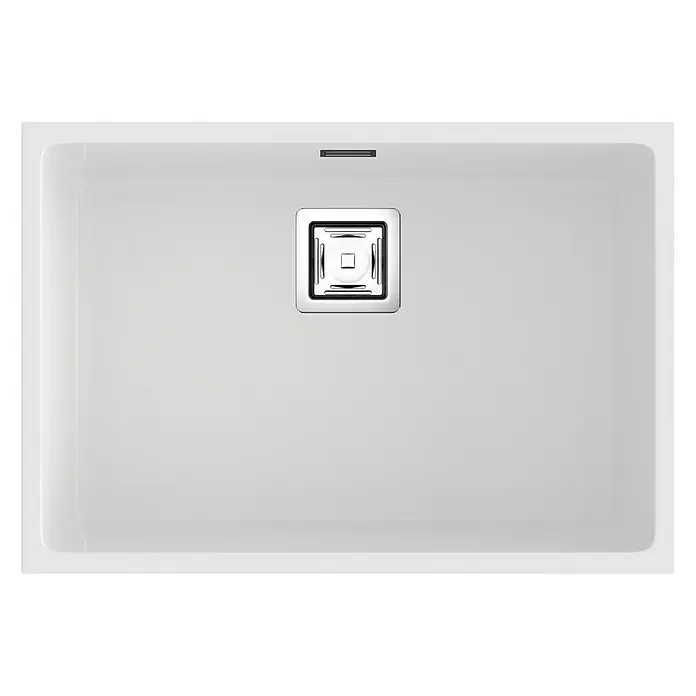 Poalgi Fregadero encastrable Zie Soft 60 - 45 x 65 cm, Material compuesto, Blanco, Brillante - Moderno plato de ducha rectangular en blanco con desagüe cuadrado cromado para un diseño de baño elegante.