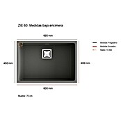 Poalgi Fregadero encastrable Zie 60 (45 x 65 cm, Material compuesto, Negro, Brillante) | BAUHAUS