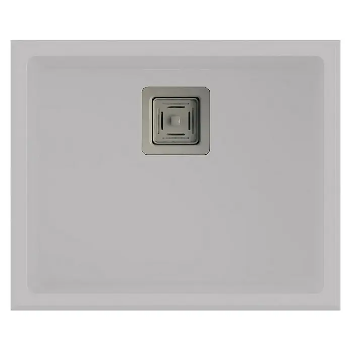 Poalgi Fregadero encastrable Zie 50 - 45 x 55 cm, Material compuesto, Blanco, Brillante - Un plato de ducha cuadrado con desagüe cuadrado centrado, perfecto para diseños de baño modernos y reformas.