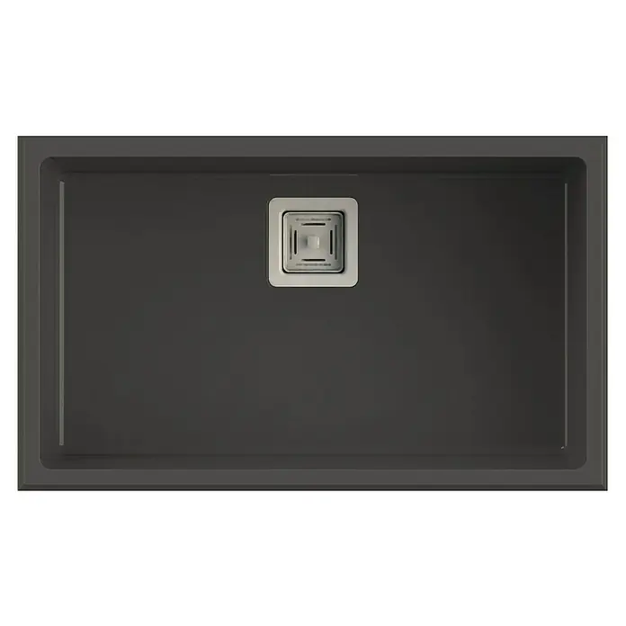 Poalgi Fregadero encastrable Zie Soft 70 - 45 x 75 cm, Material compuesto, Número de cubetas: 1 ud., Gris, Brillante - Fregadero encastrado gris antracita con desagüe cuadrado. Accesorio de cocina moderno para cocinas elegantes. Diseño duradero y elegante.