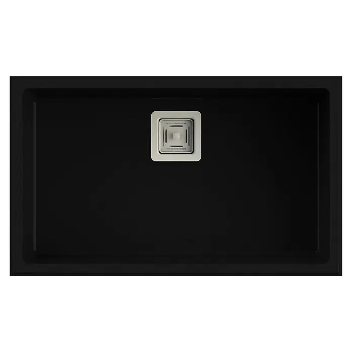 Poalgi Fregadero encastrable Zie 70 - 45 x 75 cm, Material compuesto, Número de cubetas: 1 ud., Negro - Fregadero negro de cocina con desagüe cuadrado, ideal para cocinas modernas.