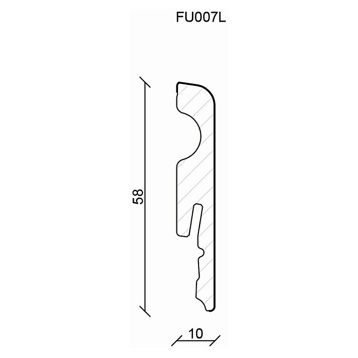 Sockelleiste FU07L (Weiß, 2,4 m x 10 mm x 58 mm)