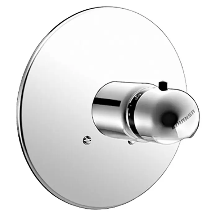 Hansa Mix UP-Brausethermostat - Rund, Chrom, Glänzend - Nahaufnahme eines glänzenden, runden Hansa Thermostat-Duschmischers mit Temperaturregler und Wassersparfunktion.