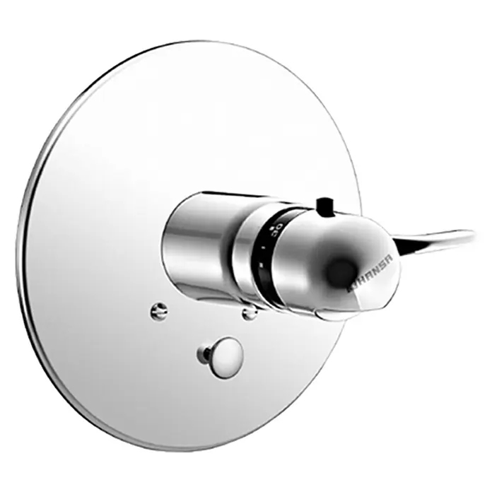 Hansa Mix UP-Badewannenthermostat - Rund, Chrom, Glänzend - Nahaufnahme einer HANSA-Thermostatarmatur für die Dusche mit Chromoberfläche und Temperaturregler. Ideal für moderne Badezimmer.