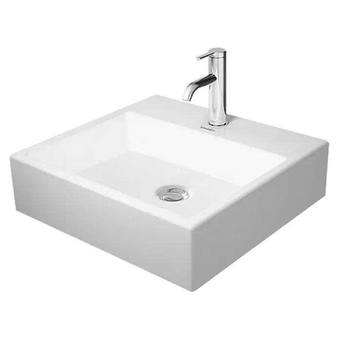 Duravit Vero Air Waschbecken - 50 x 47 cm, Ohne Spezialglasur, Hahnloch: Mitte, Ohne Überlauf, Weiß, Ungeschliffen - Modernes, rechteckiges Aufsatzwaschbecken aus Sanitärkeramik mit Chromarmatur. Elegantes Design für Ihr Badezimmer.