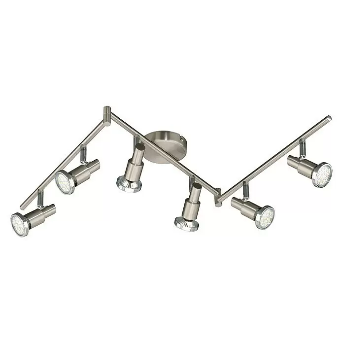 Tween Light Regleta LED - 3 W, Níquel mate - Foco de techo de riel de metal cepillado con seis focos LED ajustables.
