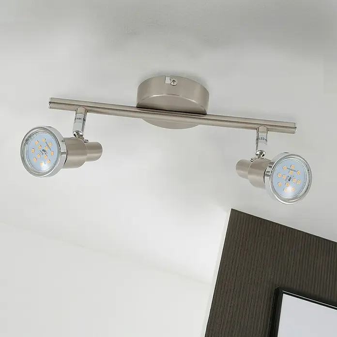 Tween Light LED-Deckenstrahler - 3 W, L x B x H: 275 x 80 x 120 mm, Nickel matt, Anzahl Leuchtmittel: 2 Stk. - Deckenleuchte mit zwei Strahlern aus gebürstetem Nickel. Die Leuchte ist mit energieeffizienten LEDs ausgestattet und sorgt für eine gute Ausleuchtung.